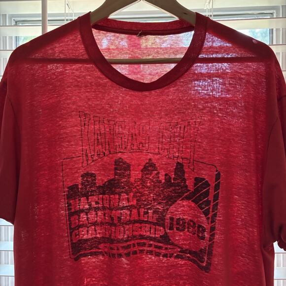 Vintage Paper Thin Distressed Worn Burnout T-Shirt Size XL 1980s Red Kansas - Picture 2 of 7